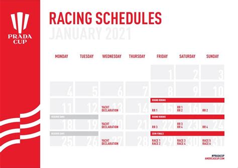 calendar prada cup|america cup racing schedule.